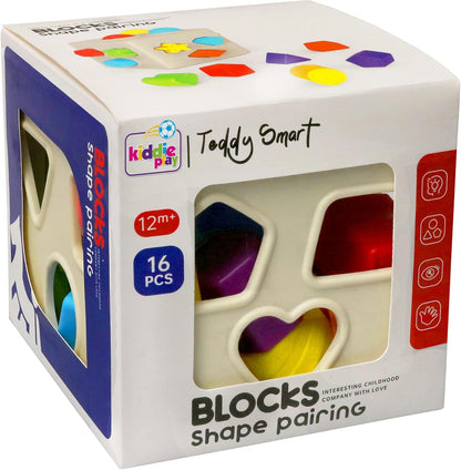 Kiddie Play Shape Sorter Learning Toys for Toddlers 16 pcs Baby Plastic Blocks Shape Sorting Cube