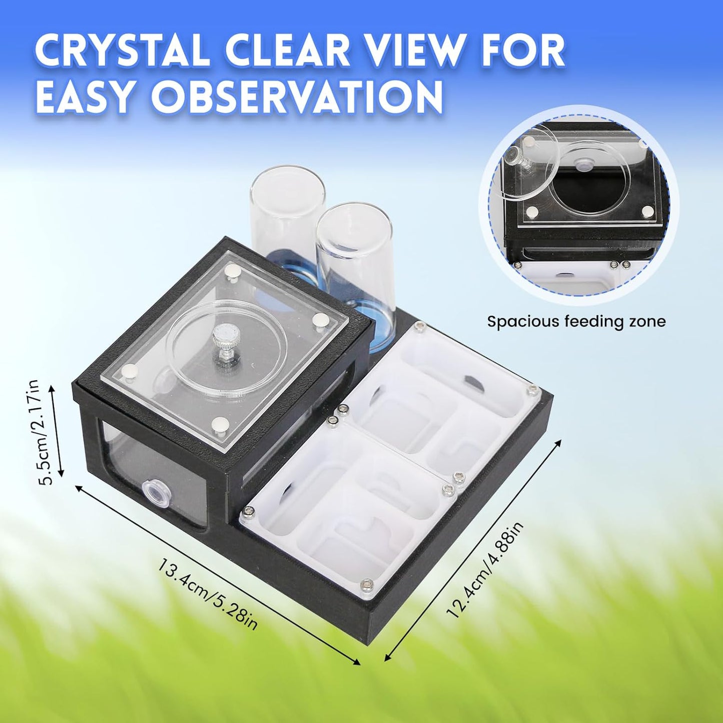Ant Farm Nest - Educational Habitat - Black and White Acrylic Design with Built-in Water Tower and Clear Observation Area (S)