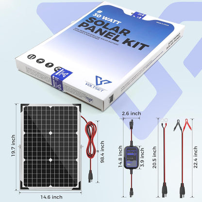 Voltset 12V Solar Battery Charger - 20W Waterproof Solar Panel Kit with Smart MPPT Controller - Trickle Charger Maintainer for Car RV Boat Marine Trailer Automotive Trailer Truck Motorcycle