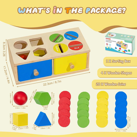 Biottro Montessori Toys for 3 4 5 Year Old - Shape Sorter Matching Color Sorting Recognization Sensory Toys for Toddlers Boy Girl Education Preschool Fine Motor Skills Box Gift