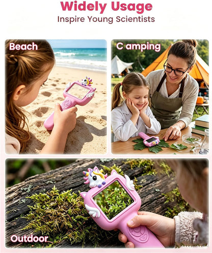 Microscope Camera for Kids Gifts Toys- Handheld Pocket Microscopes with 2.4" Screen and Autofocus - Mini Digital Educational Science Kit for Christmas Birthday for Age 3-5 5-7 8-12 Girls Boys (Green)