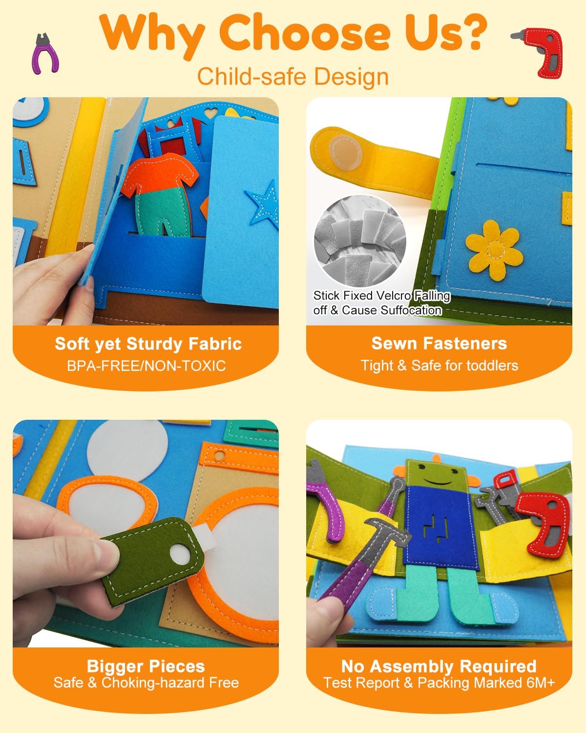 Felt Busy Book for Toddlers 1-3, Montessori Busy Board for 1 Year Old, Quiet Book Airplane Travel Toys, Sensory Early Learning Educational Toy, Road Trip Activity Books, Girls Birthday Gifts