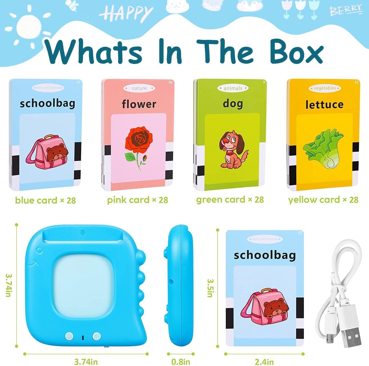 Talking Flash Cards for Toddlers with 510 Sight Words, Autism Sensory Toys, Pocket Speech, Speech Therapy Toys, Toddlers Language Learning Toys, Preschool Birthday Gifts for 1 2 3 4 5 Years Old (Blue)