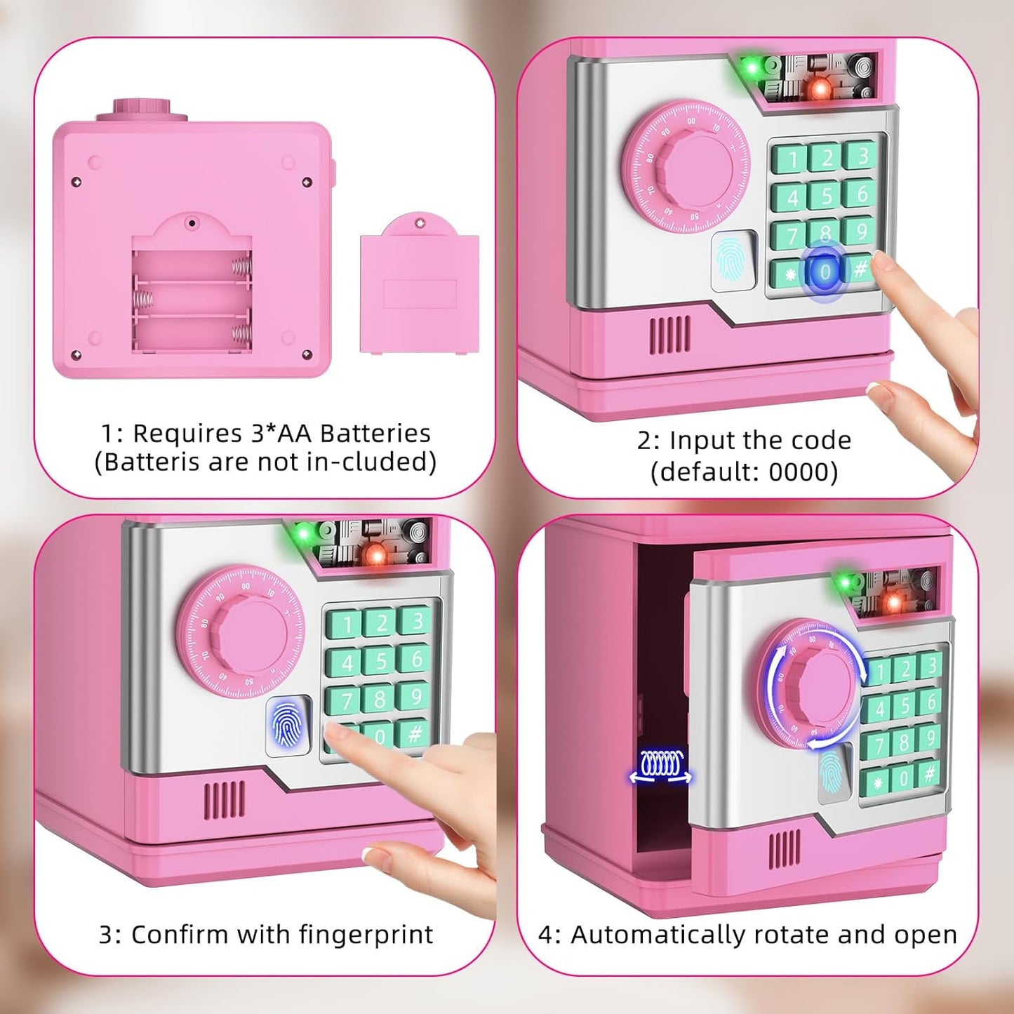 Piggy Bank, Automatic Electronic Piggy Bank for Kids Boys Girls with Password and Fingerprint Unlocking Simulation, Money Bank Kids Safe Toys for 3 4 5 6 7 8 9 10 Year Old Boy Girl (Black)