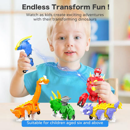 5-in-1 Transforming Dinosaur Robot Toys, STEM Building Kit with Triceratops Action Figures, Safe Set for Kids Boys Girls Age 3+ Boys & Girls, Birthday for Toddlers
