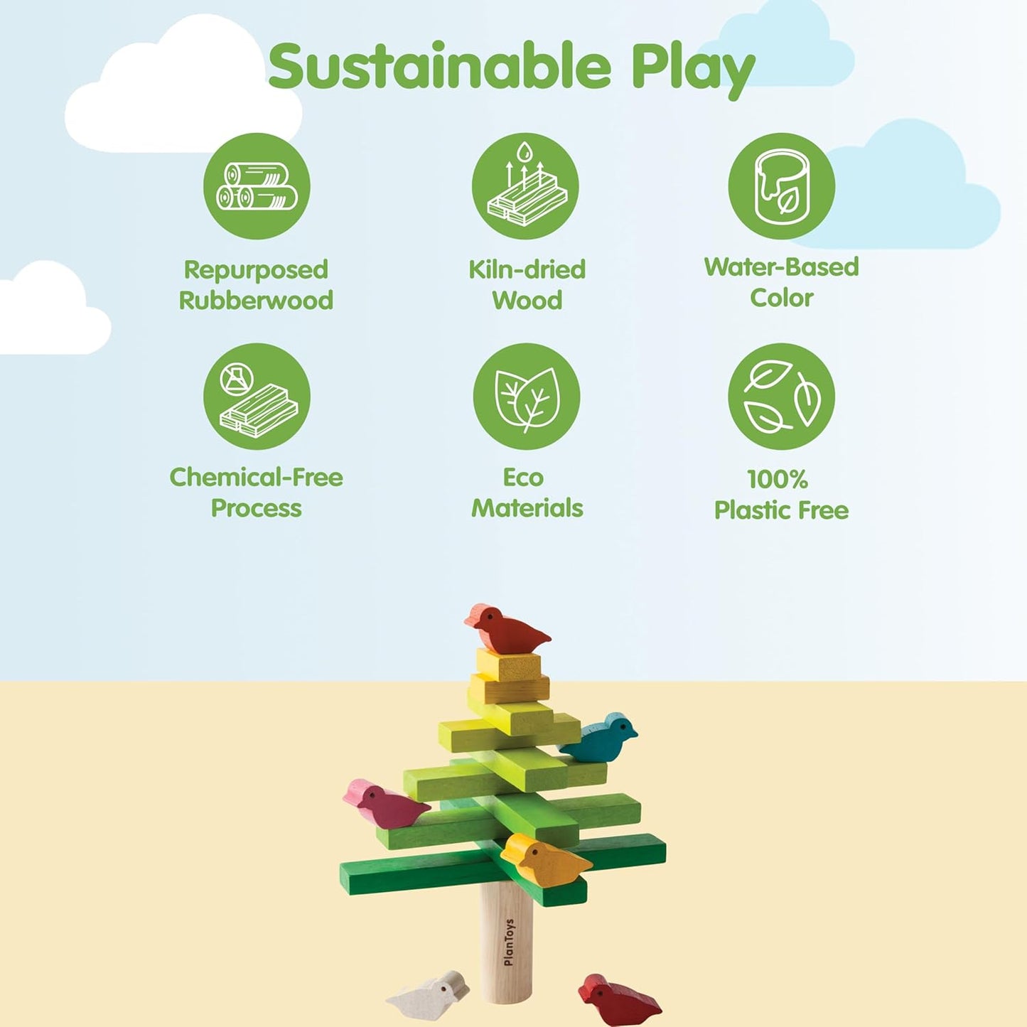 PlanToys® Balancing Cactus | Montessori Wooden Toy for Toddlers | STEM Game for Fine Motor Skills, Logic & Coordination | Eco-Friendly Educational Toy for Kids Ages 3+