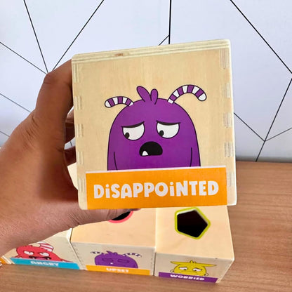 Open The Joy Wooden Tower of Emotions – Stacking Emotional Learning Toy for Toddlers | 5 Emotion Face Blocks + 5 Shape Sorting Blocks | Montessori Toy for Early Development | Ages 12 Months+