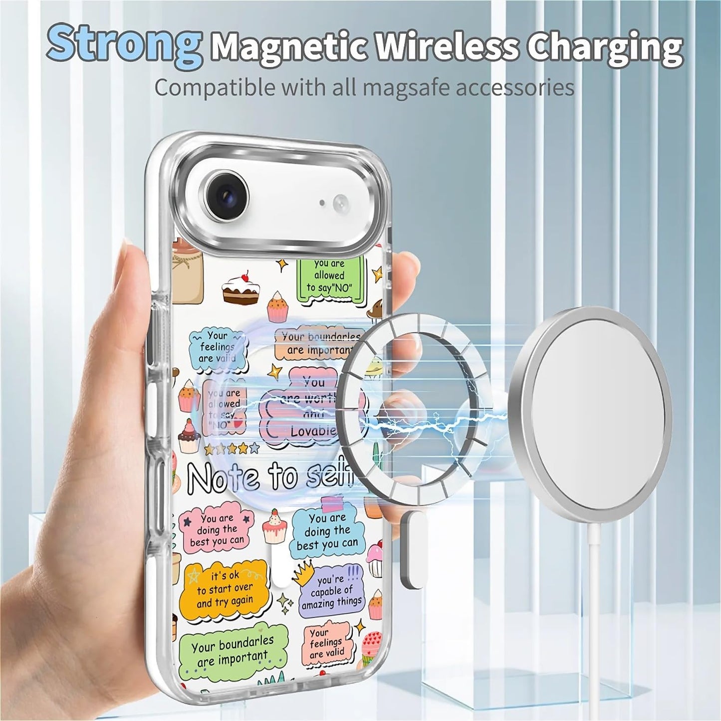 for iPhone 17 Pro Max Case [Compatible with Magsafe],Girls Women Clear Magnetic Case Silicone Shockproof Protective Cover with Pattern Colorful Motivational Letters