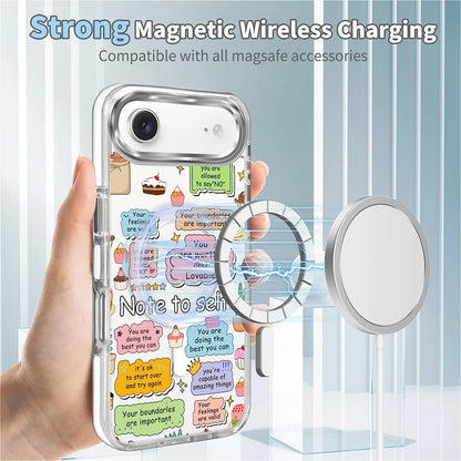 for iPhone 17 Pro Max Case [Compatible with Magsafe],Girls Women Clear Magnetic Case Silicone Shockproof Protective Cover with Pattern Colorful Motivational Letters