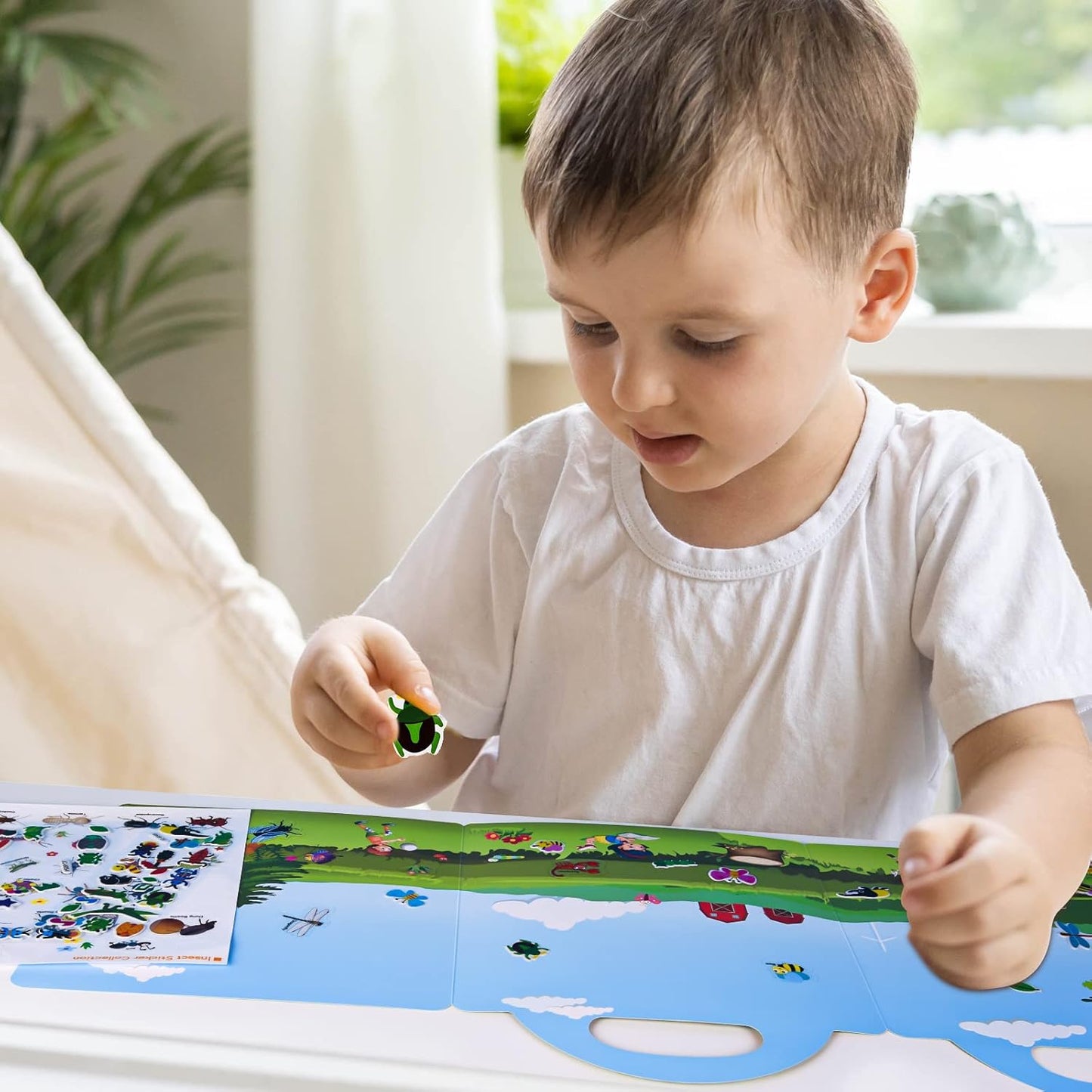 ASTARON Reusable Sticker Book for Toddlers, 88 Pcs Dinosaur Stickers Road Trip Activities Car Airplane Activities Travel Toys for Kids, Kids Quiet Time Activities (2-6 Age)