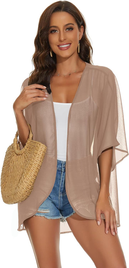 Womens Kimono Cardigans Beach Cover ups Swimwear Puff Sleeve Loose Casual Summer Tops 2026