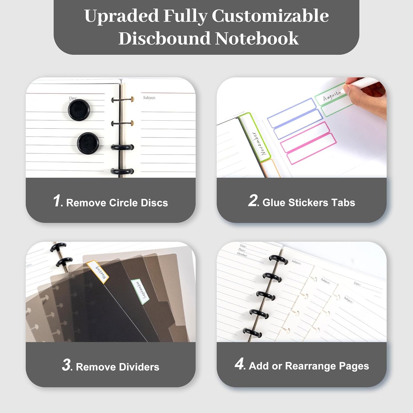 Discbound Notebook Refills for 11 Discs Notebooks 8.6 in x 12 in Letter Size 120 Sheets Multi-Subject Project Lined Pages Customizable Removable Pages(100 GSM) Heavyweight Planing Paper