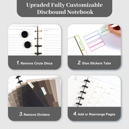 Discbound Notebook Refills for 11 Discs Notebooks 8.6 in x 12 in Letter Size 120 Sheets Multi-Subject Project Lined Pages Customizable Removable Pages(100 GSM) Heavyweight Planing Paper