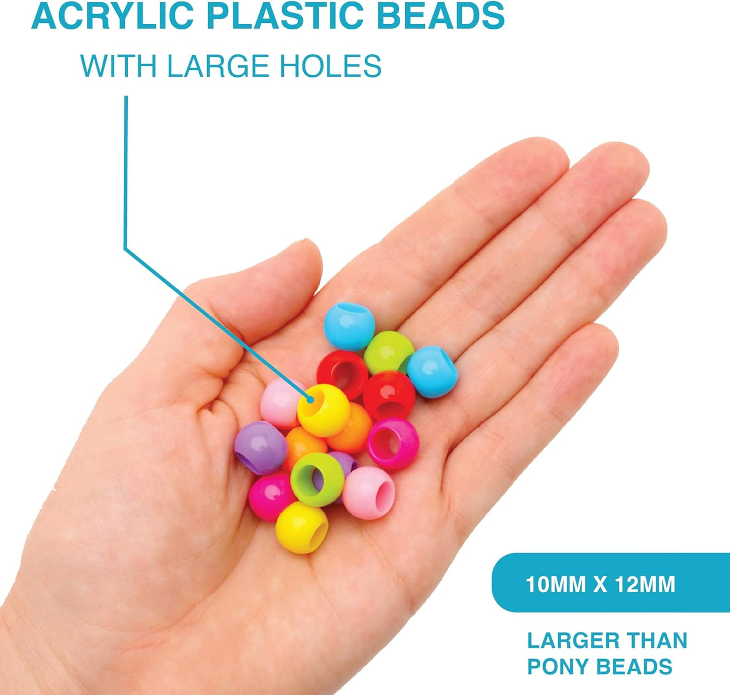 300 Acrylic Large Hole Beads for Crafts and for Hair 10mm x 12mm Acrylic Barrel Beads with 5.7mm Large Hole, Glossy Primary Assortment