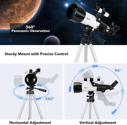 HSL70400 Telescope for Kids 8-12,Telescope for Adults high Powered,70mm Aperture 400mm Focal Length Refractor Astronomy telescopes Kids 5-7 6 Year Old White