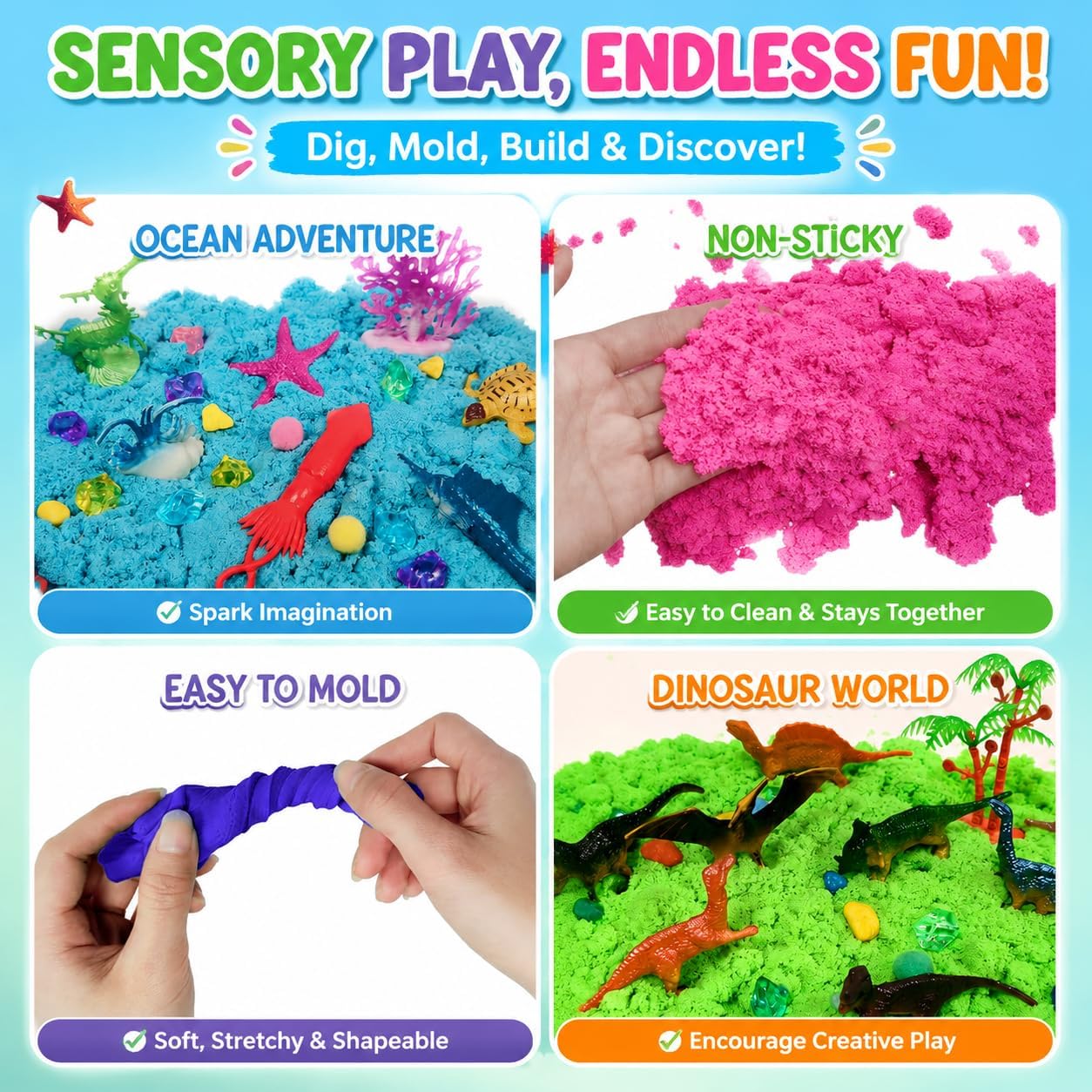 Dino & Ocean Sensory Bin, Dino & Ocean Sensory Toys with Play Sand for Toddlers Boys and Girls,Kids Toys Gift Sand Box for Age 3 4 5 6 7 8