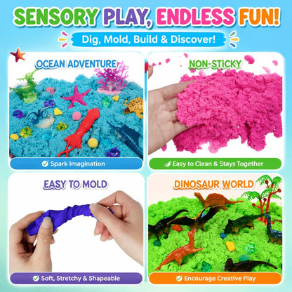Dino & Ocean Sensory Bin, Dino & Ocean Sensory Toys with Play Sand for Toddlers Boys and Girls,Kids Toys Gift Sand Box for Age 3 4 5 6 7 8