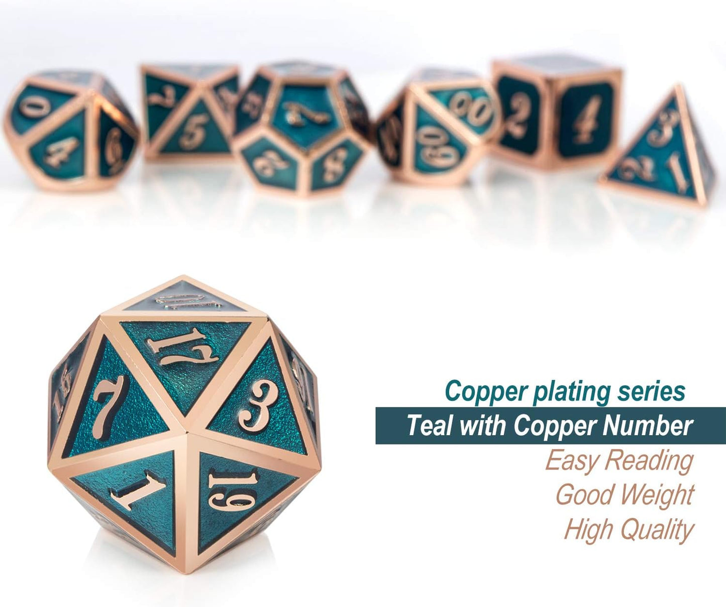 DnDnD Heavy Polyhedral Metal Dice Set with Metal Box, 7-die Shiny Blue Surface with Golden Number for RPG,Dungeons and Dragons,Pathfinder,Shadowrun,D&D,Role Palying Game and Math Teaching - Colors B