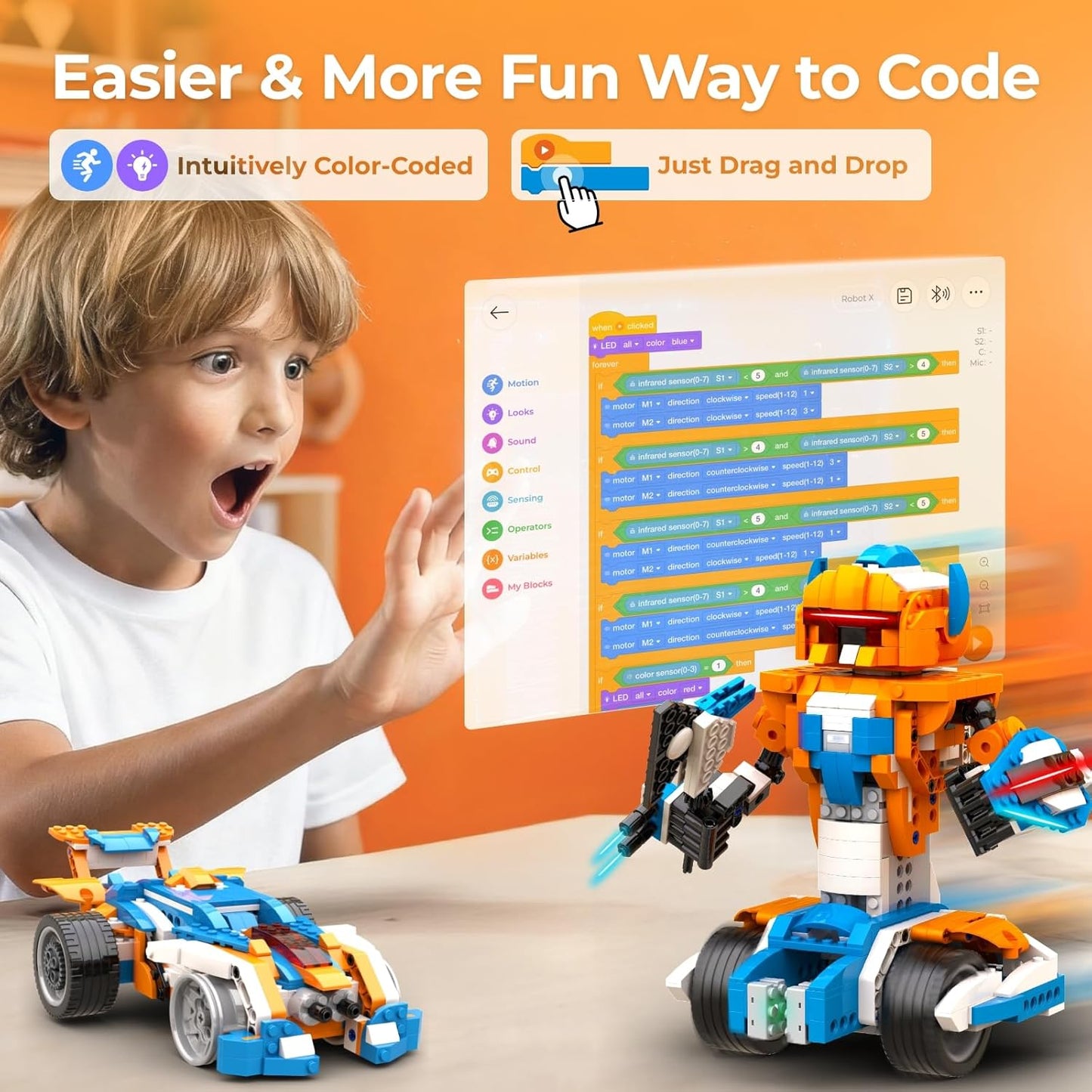 Apitor Robot X Robot Building Kit, 12-in-1 Programmable APP Remote Control RC Car, STEM Robotics Coding Set, Educational Birthday Gifts for Boys Girls Kids Ages 8-12 (600 Pieces)