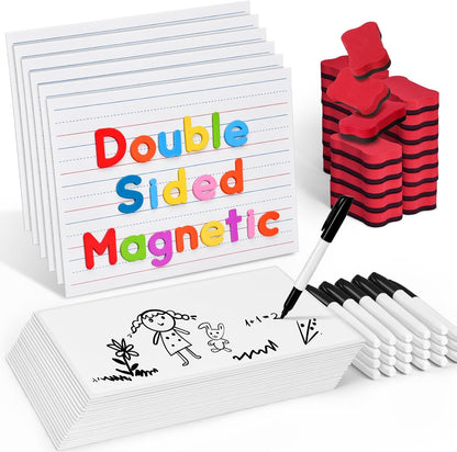 GAMENOTE 6 Pack Magnetic Dry Erase Lap Boards for Kids, 9x12 Double-Sided Lined and Blank Whiteboards with Markers & Erasers, Small Classroom and Homeschool Writing Board