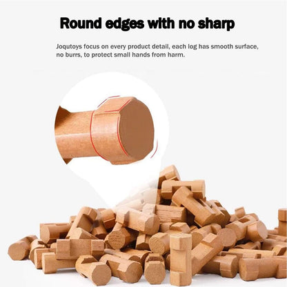 Joqutoys 90 Pcs Wood Building Blocks Toy for Toddlers, Classic Wooden Cabin Log Set Preschool Education Toy, Creative Construction Engineering Educational Toys for 3 4 5 6 Years Boys