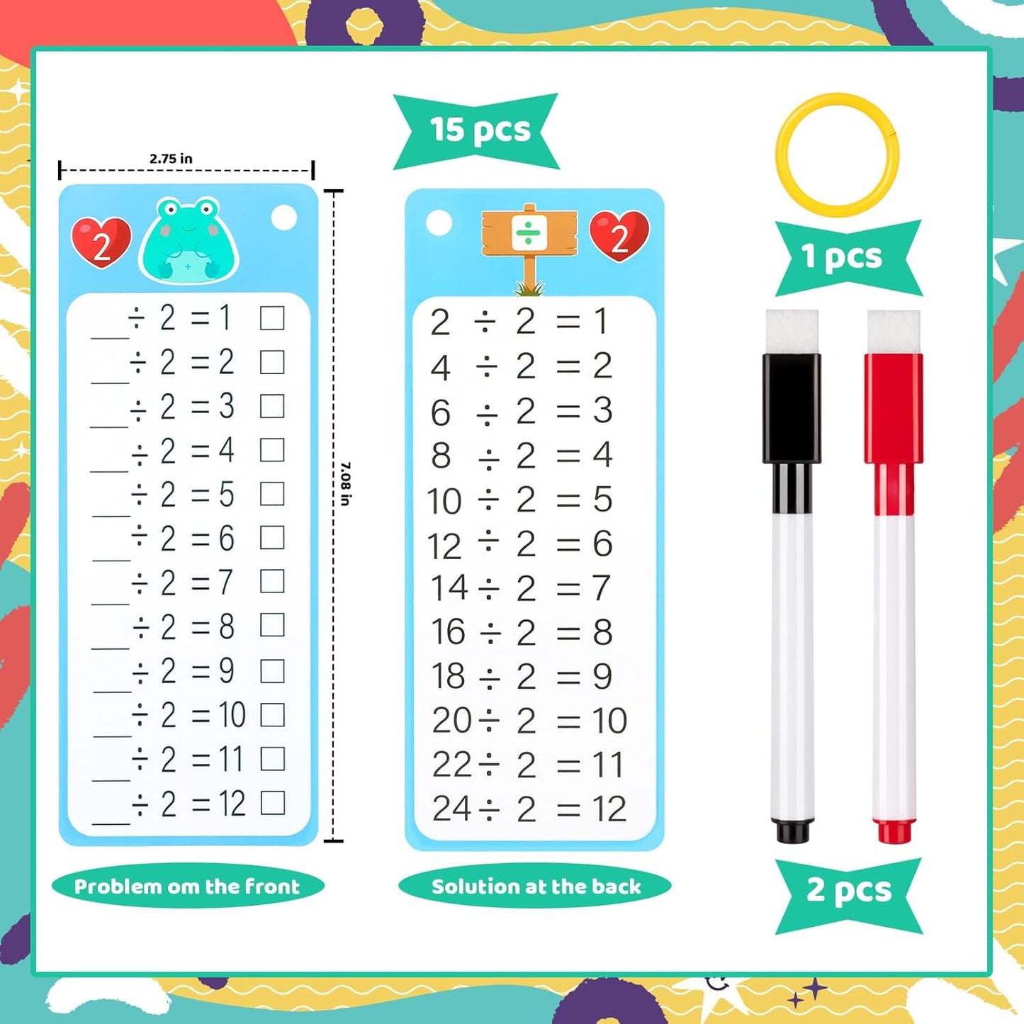 15Pcs Multiplication Flash Cards 0-12, Time Table Flash Cards Chart with 2 Dry Erase Pens 1 Rings, Educational Math Multiplication Chart for 1st to 3rd Grades Fun Learning with Math Game