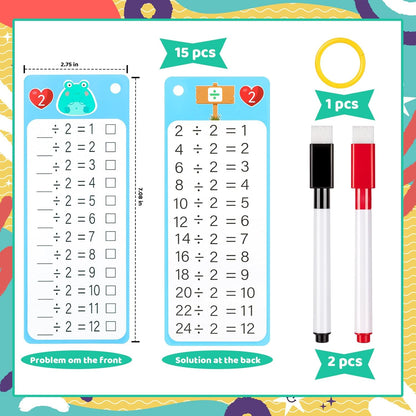 15Pcs Multiplication Flash Cards 0-12, Time Table Flash Cards Chart with 2 Dry Erase Pens 1 Rings, Educational Math Multiplication Chart for 1st to 3rd Grades Fun Learning with Math Game