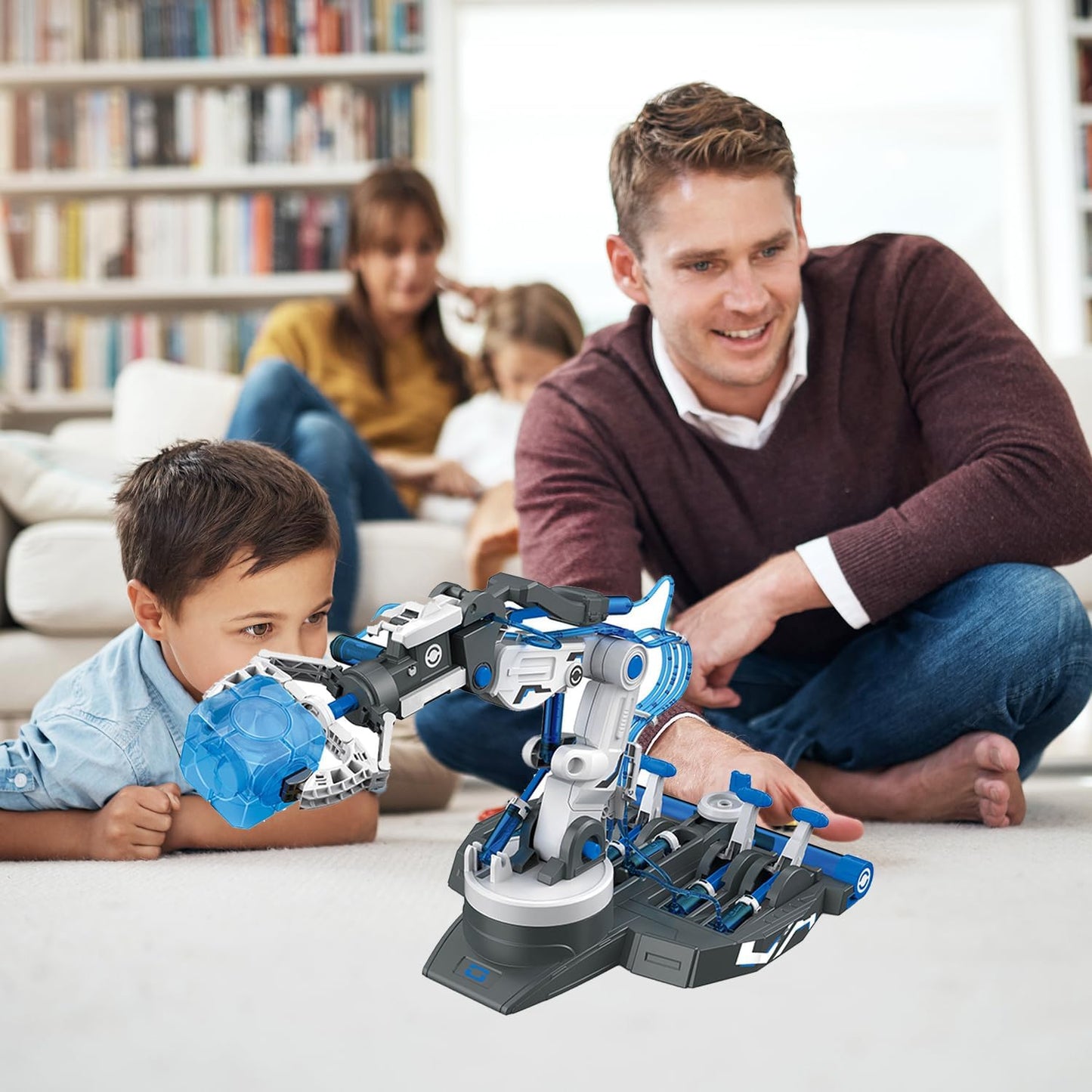 Hydraulic Robot Arm Kit STEM Building Projects Toy Science Kits 3 in 1 Children Hydraulic Mechanical Arm Toy Scientific Experiment for Kids Over 8 Years[Blue]