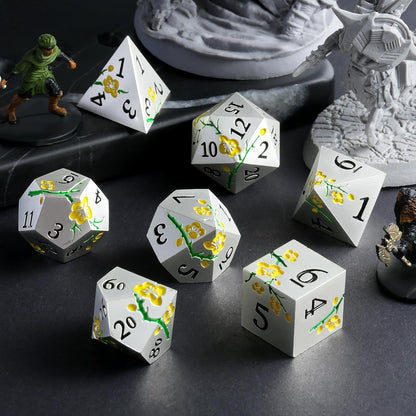 DnDnD Heavy Polyhedral Metal Dice Set with Metal Box, 7-die Shiny Blue Surface with Golden Number for RPG,Dungeons and Dragons,Pathfinder,Shadowrun,D&D,Role Palying Game and Math Teaching - Colors B