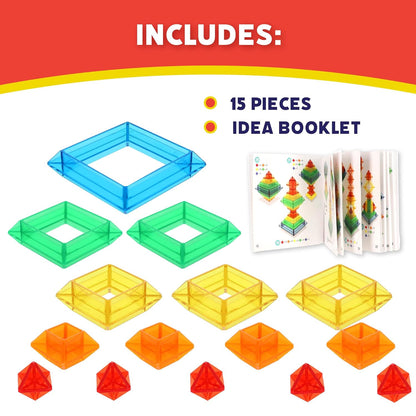 Popular Playthings Sakkaro Geometry Play Stacking Toy, Colorful Shape Building Puzzle, Stem Learning Gift for Kids Ages 3 & Up