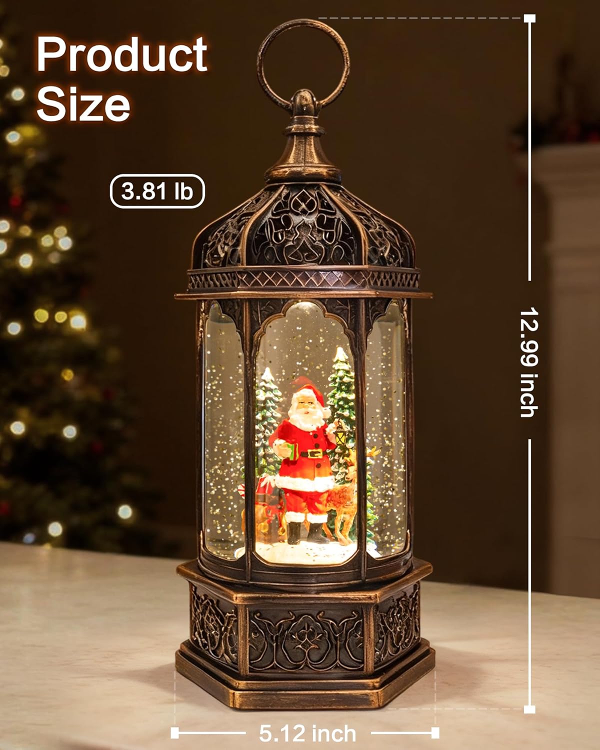 Extra Large Christmas Snow Globes Christmas Lantern, 12.99" Musical Snow Globe with 8 Songs, Santa Snowglobe for Kids Adults, 6H Timer Dual Power, Lighted Christmas Decorations Indoor Gifts