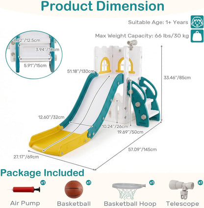 OLAKIDS Toddler Slide and Swing Set, 7 in 1 Kids Indoor Outdoor Playground with Climber Basketball Hoop Telescope Toy Storage for Boys Girls Aged 1+ (Grey)