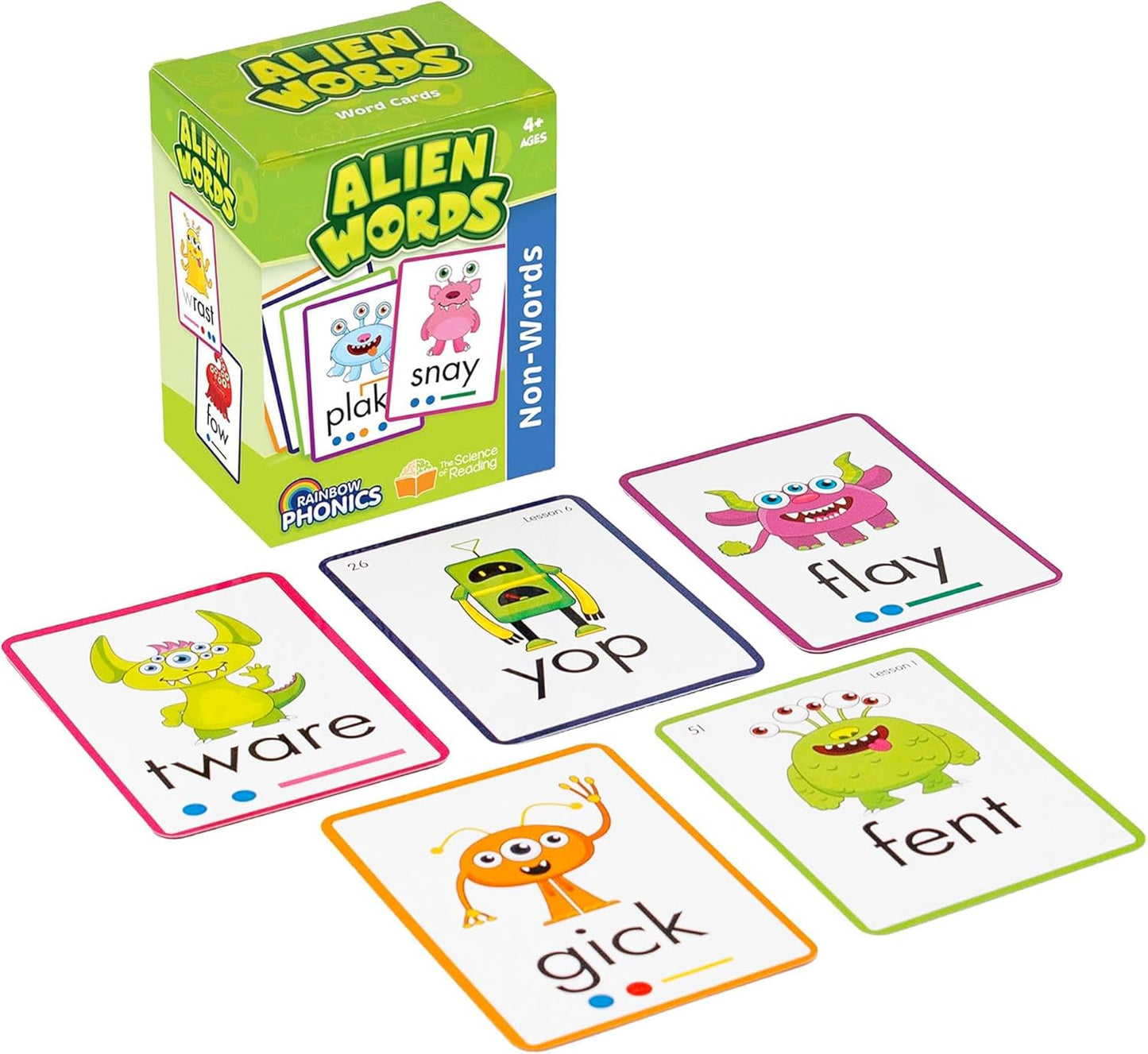 Junior Learning: Rainbow Phonics - Alien Words - 148 Word Cards, Flash Cards with Made Up Words to Help Learn Phonics, Level Based Cards, Kids Ages 4+