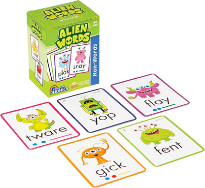 Junior Learning: Rainbow Phonics - Alien Words - 148 Word Cards, Flash Cards with Made Up Words to Help Learn Phonics, Level Based Cards, Kids Ages 4+