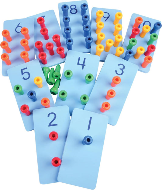 Jumbo Foam Peg Number Boards Set | Counting Toys, Math Manipulatives & Number Recognition for Preschool & Kindergarten | 10 Boards + 60 Pegs