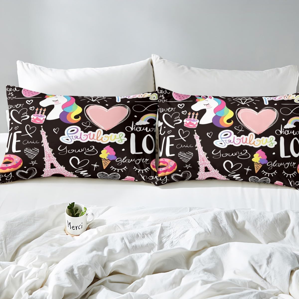 Manfei Musical Kids Fitted Sheet Full Size, MusicalGuitar Radio Drum Kit Headset Print Bedding Set 3pcs for Boys Girls, Rock Music Bed Cover with 2 Pillowcases, Soft Polyester Bedding, No Top Sheet