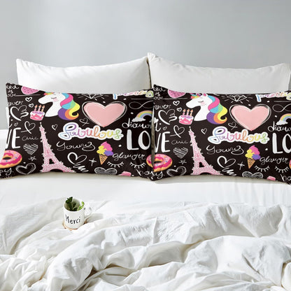 Manfei Musical Kids Fitted Sheet Full Size, MusicalGuitar Radio Drum Kit Headset Print Bedding Set 3pcs for Boys Girls, Rock Music Bed Cover with 2 Pillowcases, Soft Polyester Bedding, No Top Sheet
