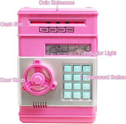 Piggy Bank Electronic Mini ATM for Kids Baby Toy, Safe Coin Banks Money Saving Box Password Code Lock for Children,Boys Girls Best Gift (Silver)
