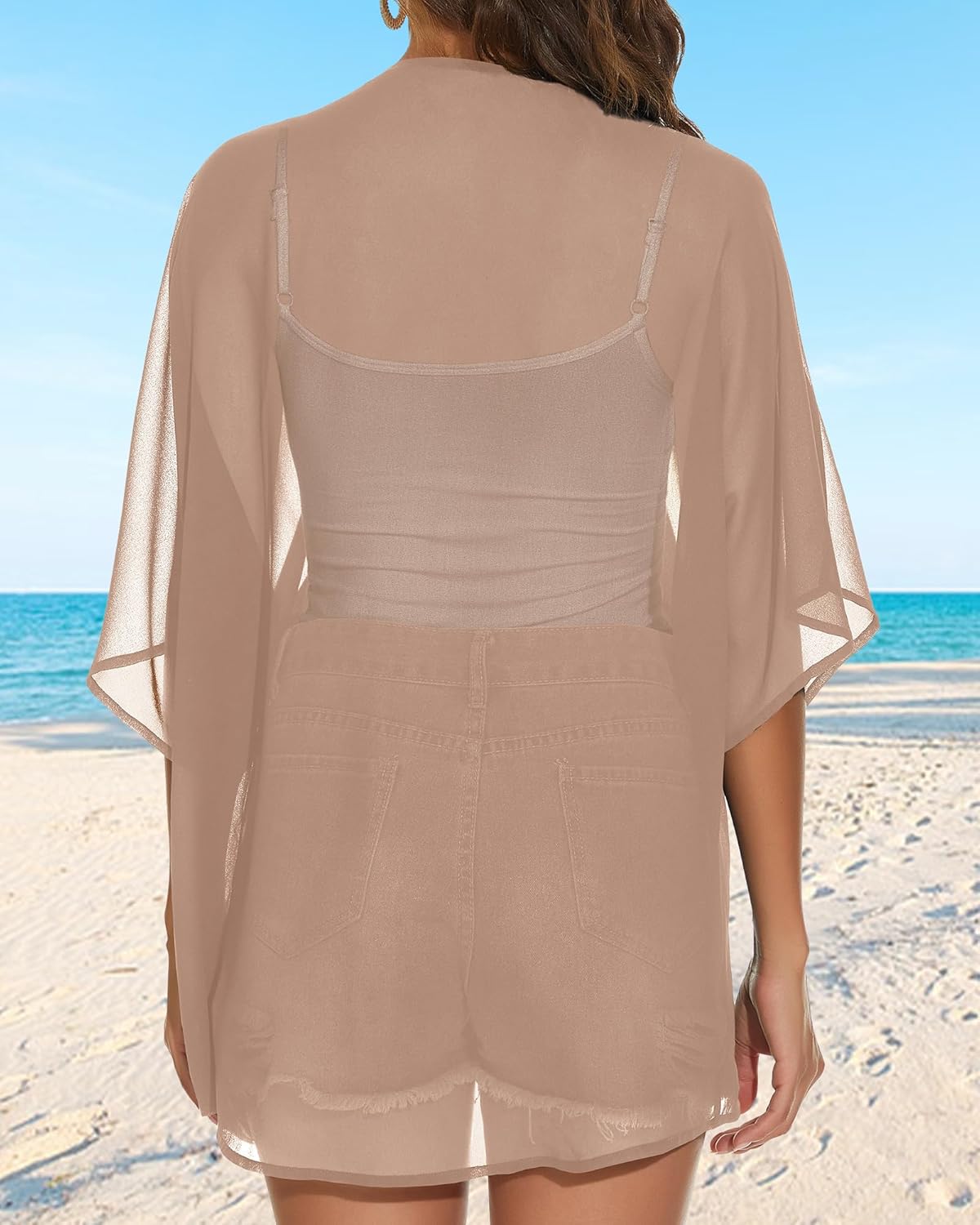 Womens Kimono Cardigans Beach Cover ups Swimwear Puff Sleeve Loose Casual Summer Tops 2026
