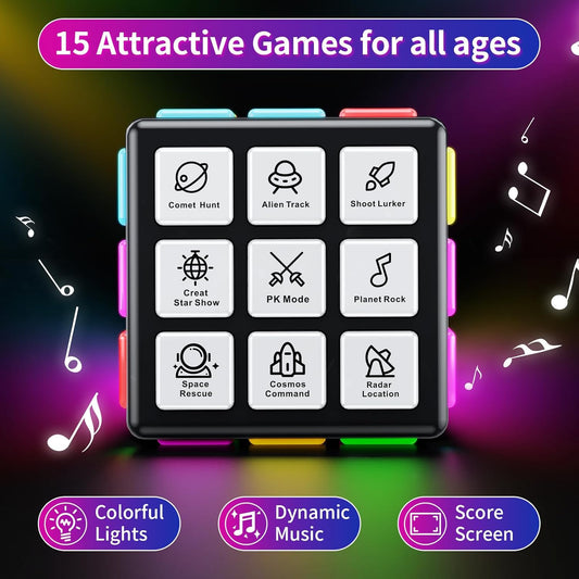 Niufunmal Rechargeable Puzzle Cube with Games - 15-in-1 Fun Brain Memory & Speed Games for Kids Teens - Christmas Easter Birthday Gifts for Boys Girls Ages 6-12+ Years Old with Score Screen (Black)
