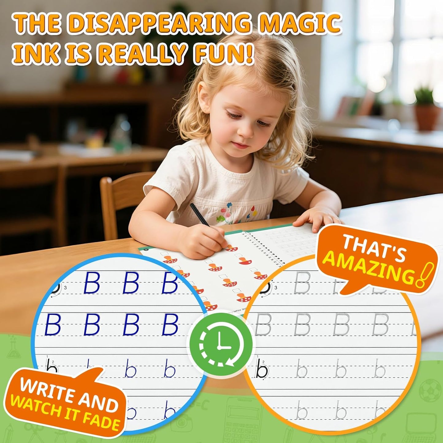 Magic Grooved Writing Practice for Kids, 7 Pack Reusable Grooved Handwriting Workbooks 6 Pens and 6 Refills for Ages 3-5 Kids, Large Writing Practice Books for Preschool Learning Activities