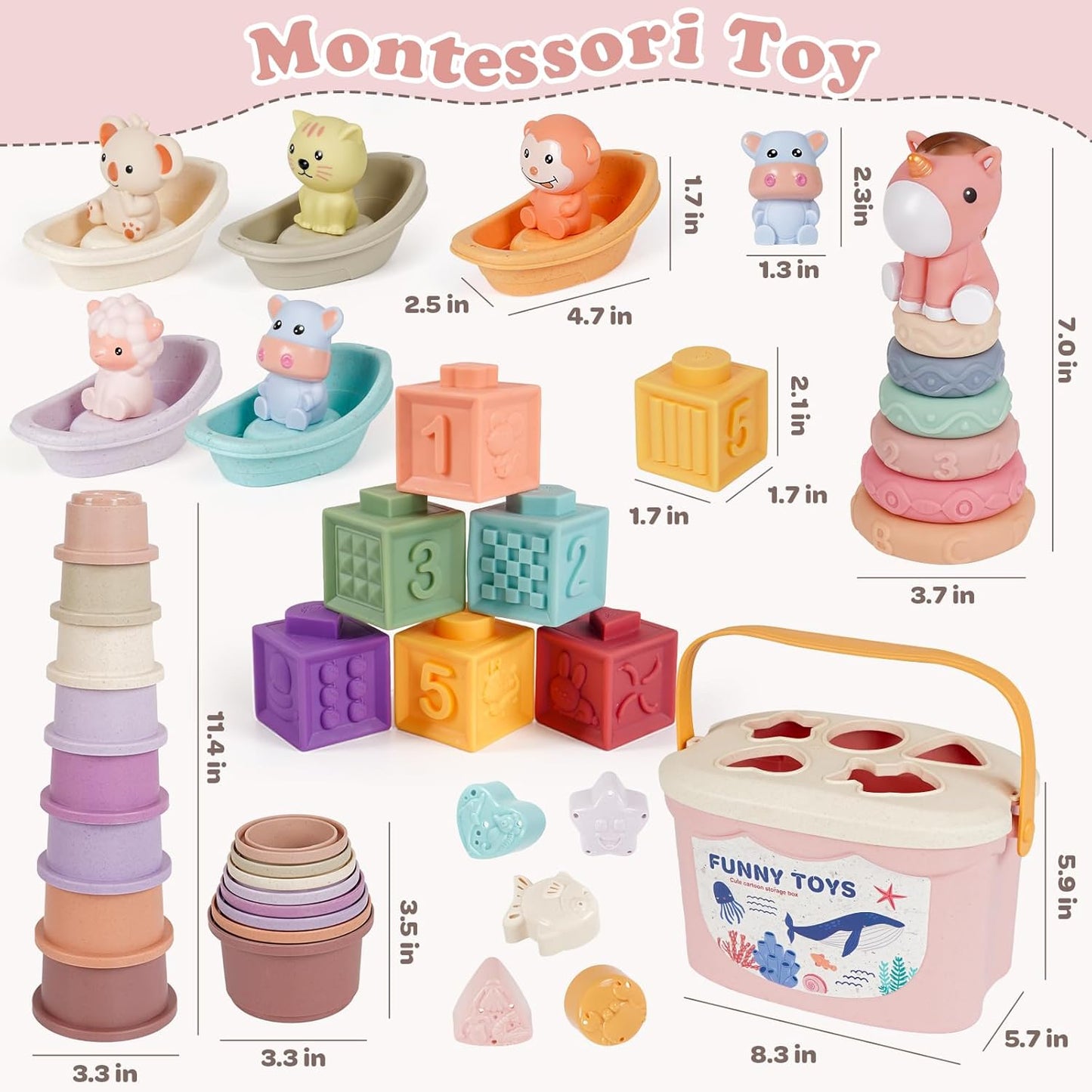Montessori Baby Toys for Infants 6-18 Months Toddler 6–12 Months Shape Sorter Sorting Stacking Toy Sensory Learning Set with Stacking Rings for Babies Birthday Gift