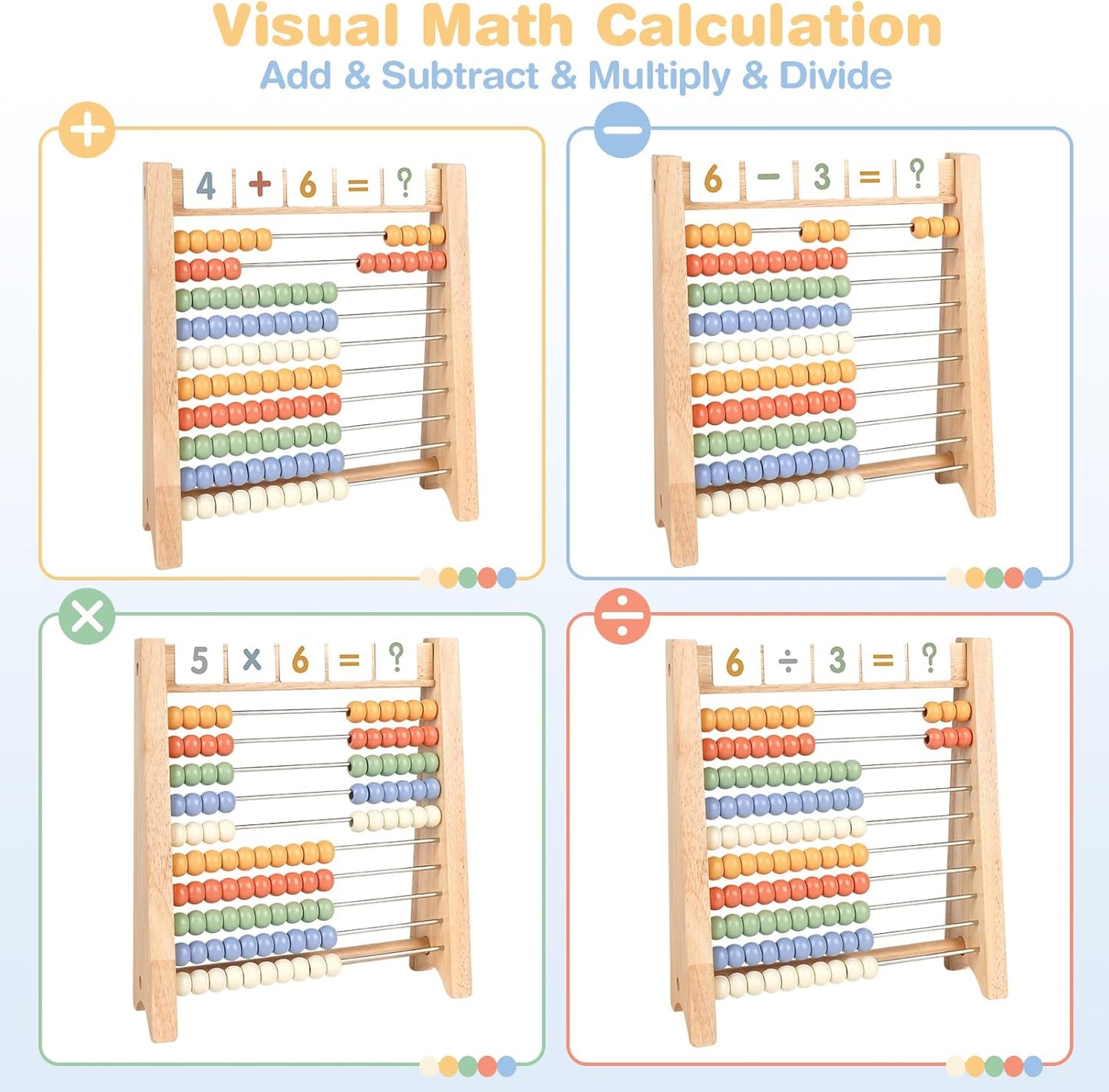 Abacus for Kids Math - Wooden Abacus with 100 Counting Sticks and 112 Math Cards, Counting Toys for Preschool Learning, Educational Math Toys for Developing Fine Motor Skills, Math Calculation