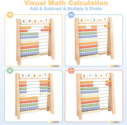 Abacus for Kids Math - Wooden Abacus with 100 Counting Sticks and 112 Math Cards, Counting Toys for Preschool Learning, Educational Math Toys for Developing Fine Motor Skills, Math Calculation