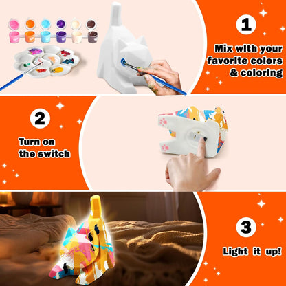 FUNZBO 4.3in Paint Your Own Dinosaur Lamp Kit - Arts and Crafts Supplies Painting for Kids Teens, DIY Night Light Dinosaur Toy for Boy Girl 3 4 5 6 7 8 9 10 11 12 Birthday Gift