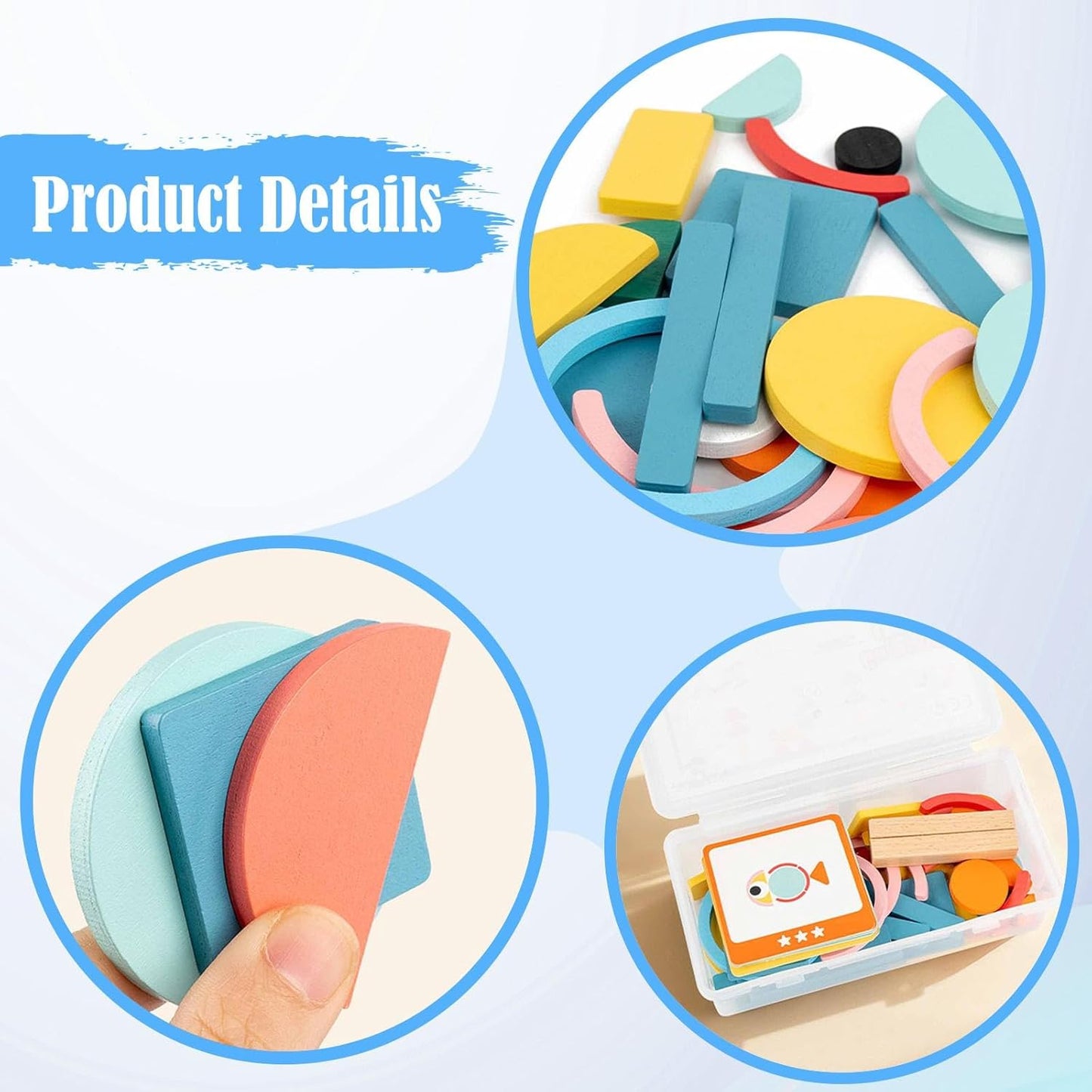 Wooden Pattern Blocks Tangram Shape Puzzle Set Portable Intelligence Development