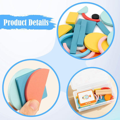 Wooden Pattern Blocks Tangram Shape Puzzle Set Portable Intelligence Development