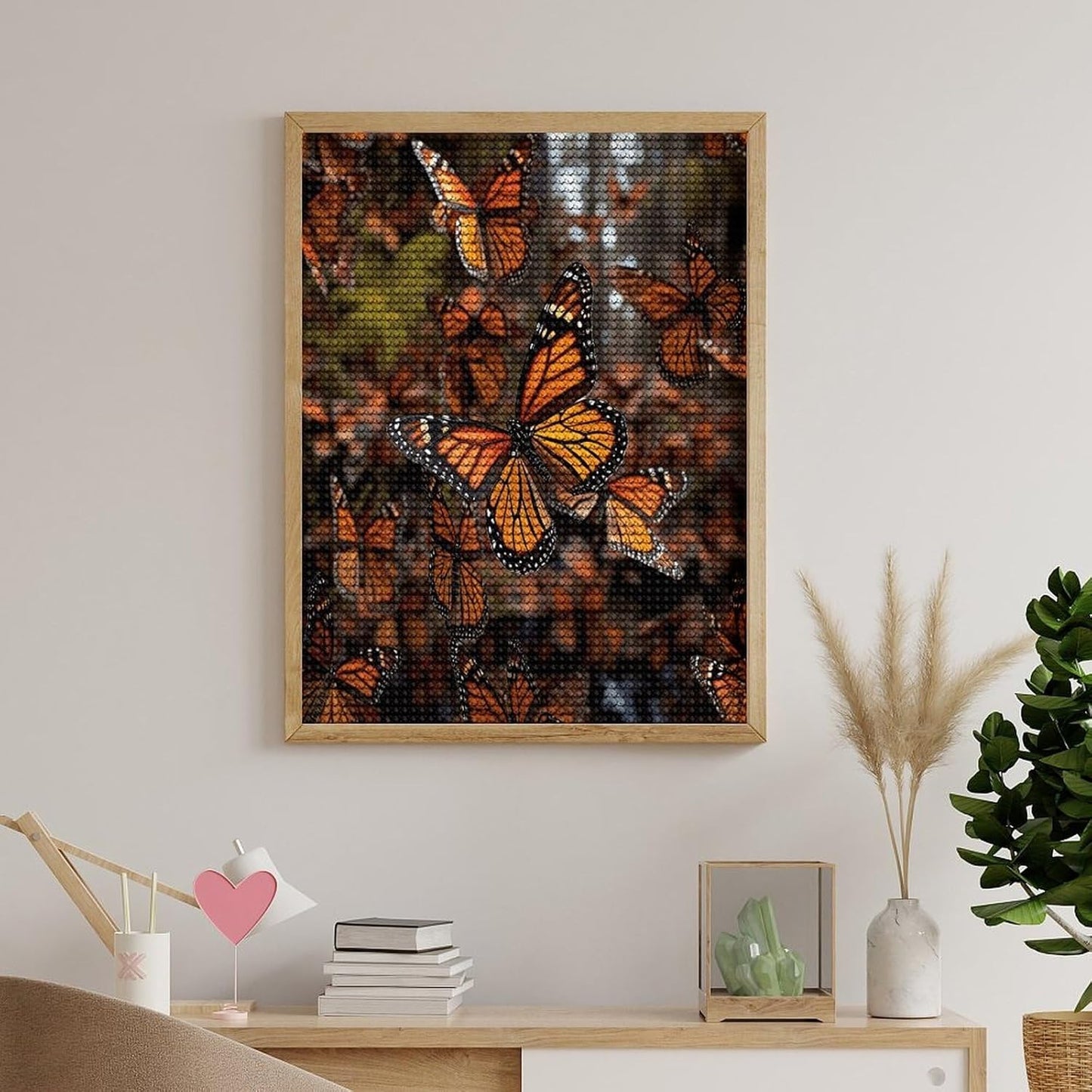 VstaDank Monarch Butterflies Diamond Painting Kits Exquisite DIY Full Round Drill Diamond Dots Painting for Adults Beginner Diamond Photo Paint with Diamond Picture Art Wall Decor 12"x20"