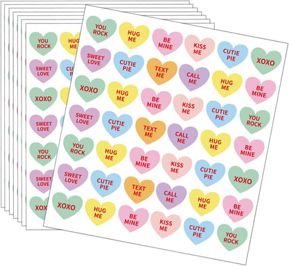 JULMELON 672 PCS Valentines Day Heart Stickers for Kids Conversation Heart Stickers Removable Labels Cards for Candy Envelopes Gifts Classroom Valentine’s Day Party Decorations