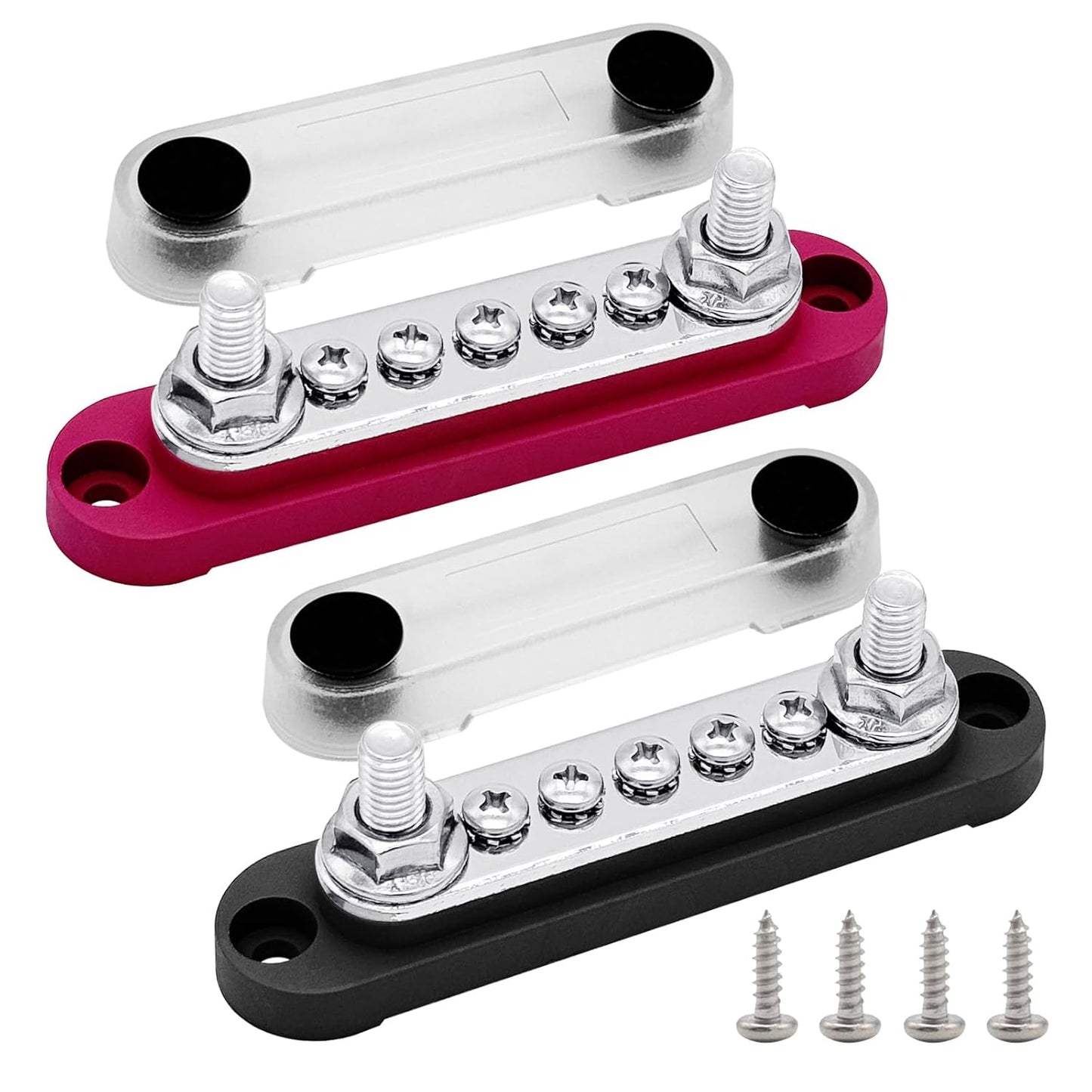 2 x #10 (M5) Studs Power Distribution Block with 5 x #8 (M4) Screws, Ampper 4.2" Bus Bar 12V Power Distribution Terminal Block Battery Busbar for Car Audio Solar (Red & Black)